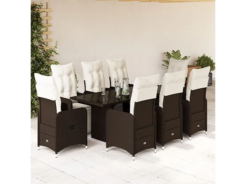 9-delige Bistroset met kussens poly rattan bruin