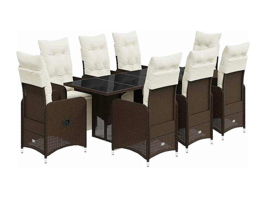 Ensemble de bistro de jardin 9 pcs coussins marron poly rotin