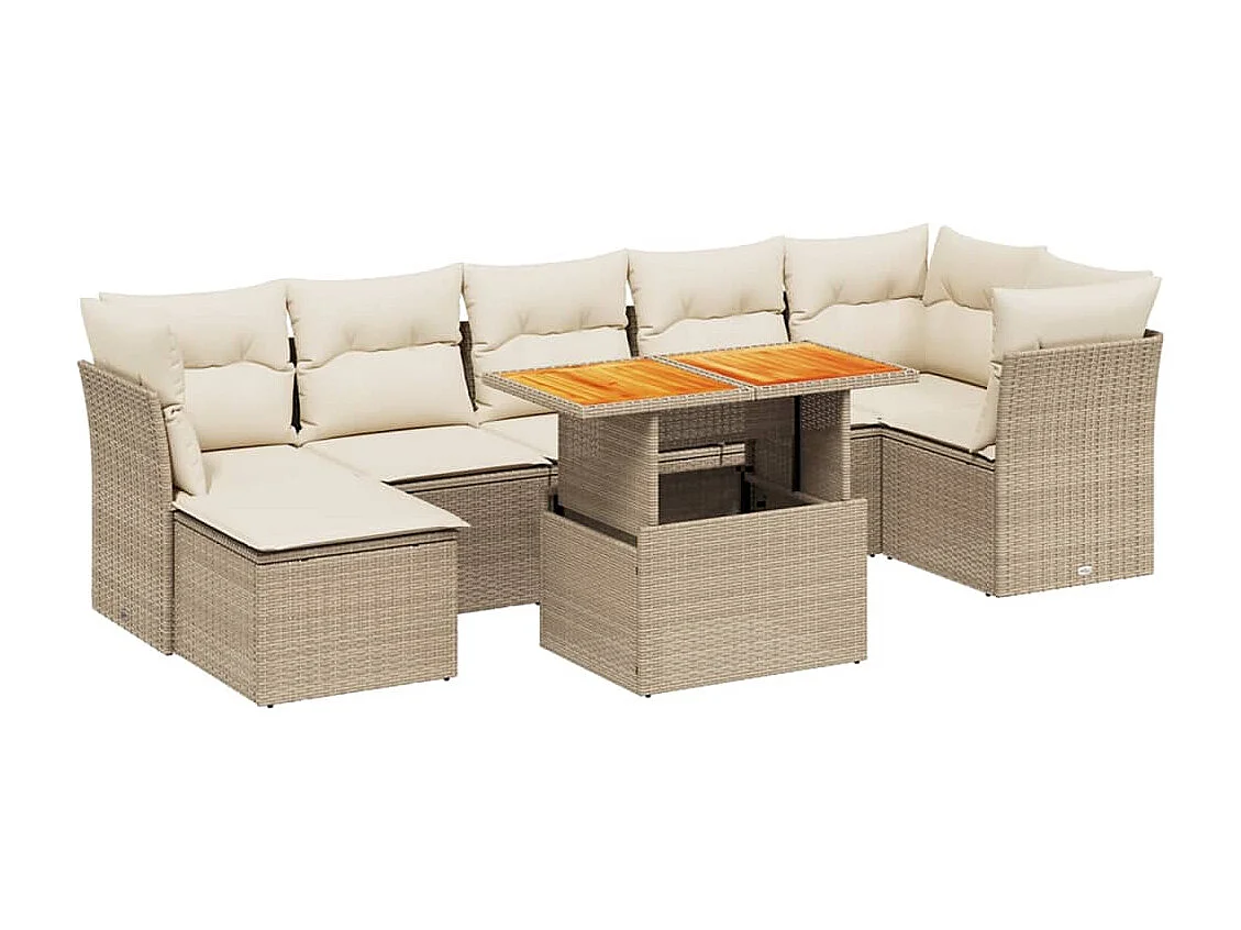 Set Divano da Giardino 8 pz con Cuscini Beige in Polyrattan