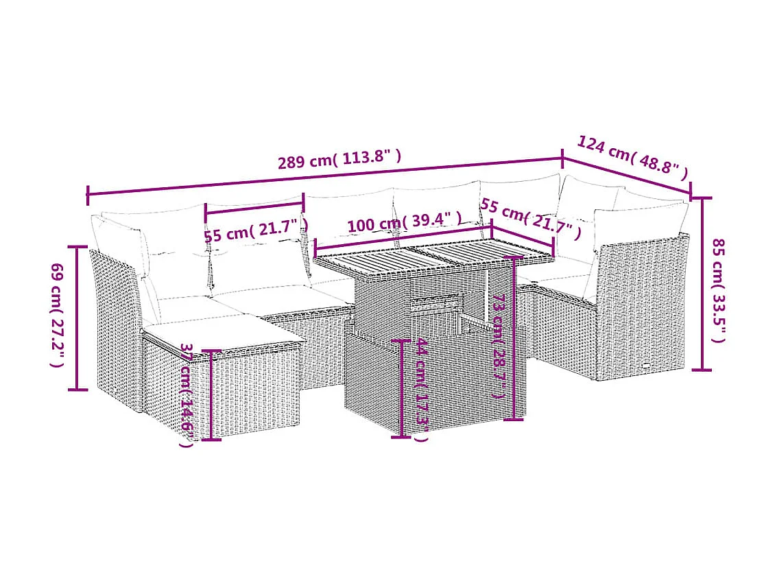 Set Divano da Giardino 8 pz con Cuscini Beige in Polyrattan