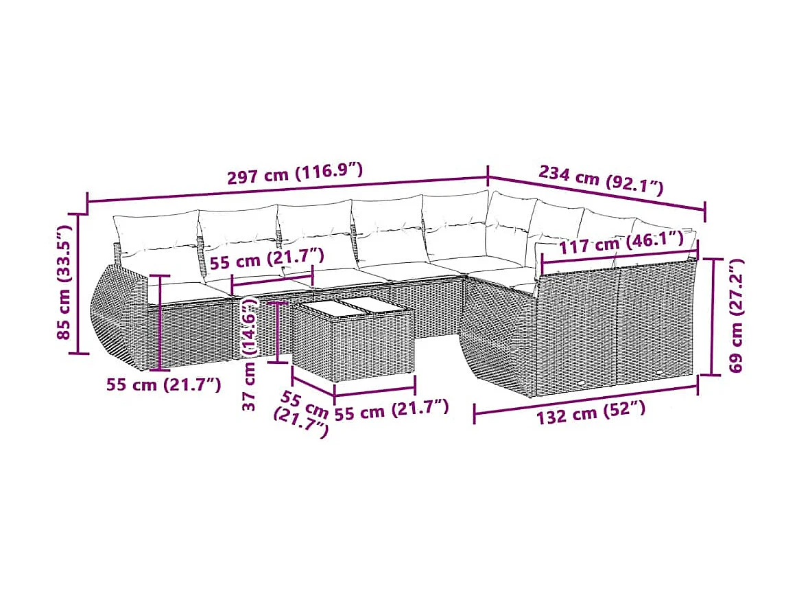 Salon de jardin avec coussins 10 pcs gris clair résine tressée