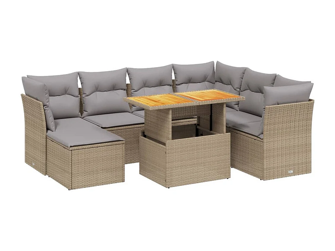 Salon de jardin avec coussins 8 pcs beige résine tressée