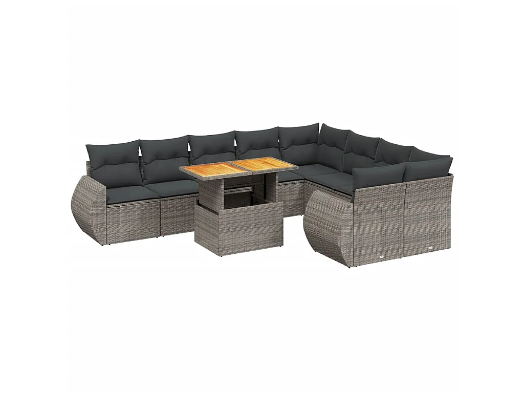 Salon de jardin avec coussins 10 pcs gris résine tressée