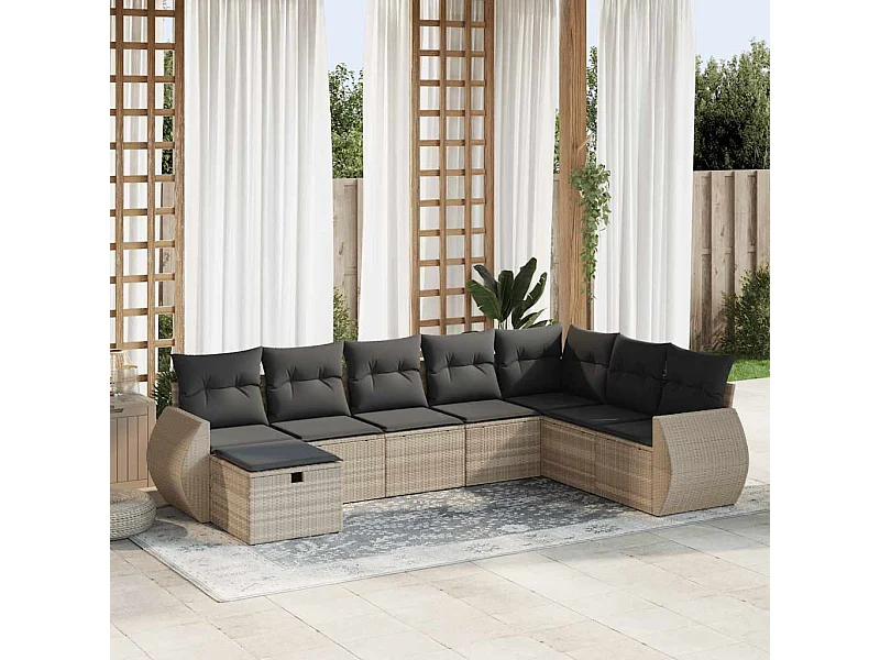 Set Divano da Giardino 8pz con Cuscini Grigio Chiaro Polyrattan