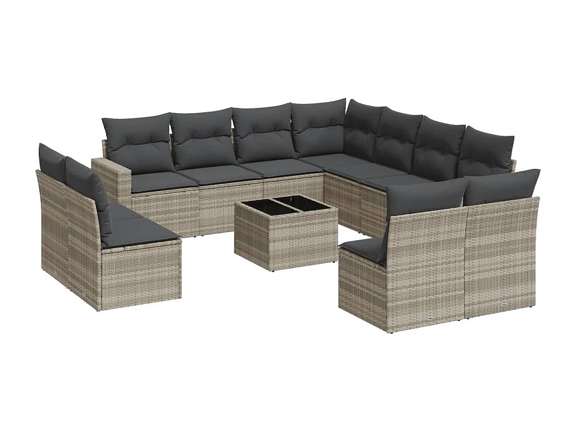 Salon de jardin avec coussins 12 pcs gris clair résine tressée