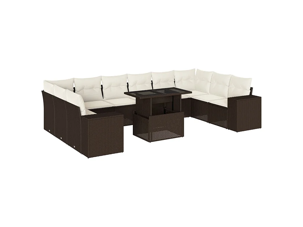 11-delige Loungeset met kussens poly rattan bruin