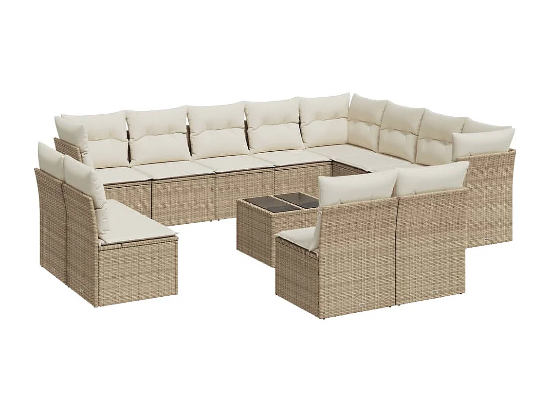 13-tlg. Garten-Sofagarnitur mit Kissen Beige Poly Rattan