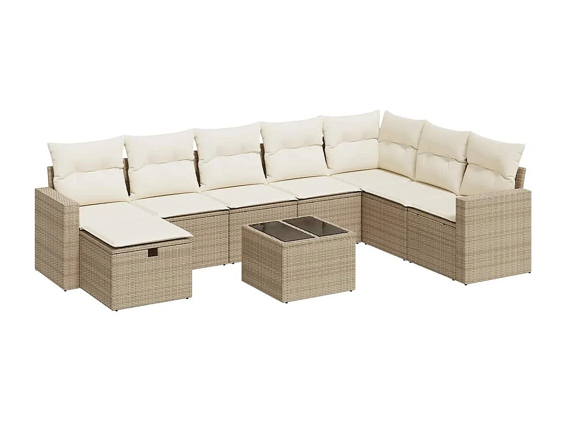 Salon de jardin avec coussins 9 pcs beige résine tressée