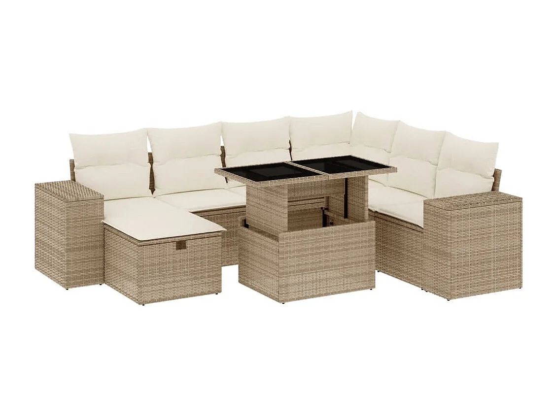 8-tlg. Garten-Sofagarnitur mit Kissen Beige Poly Rattan