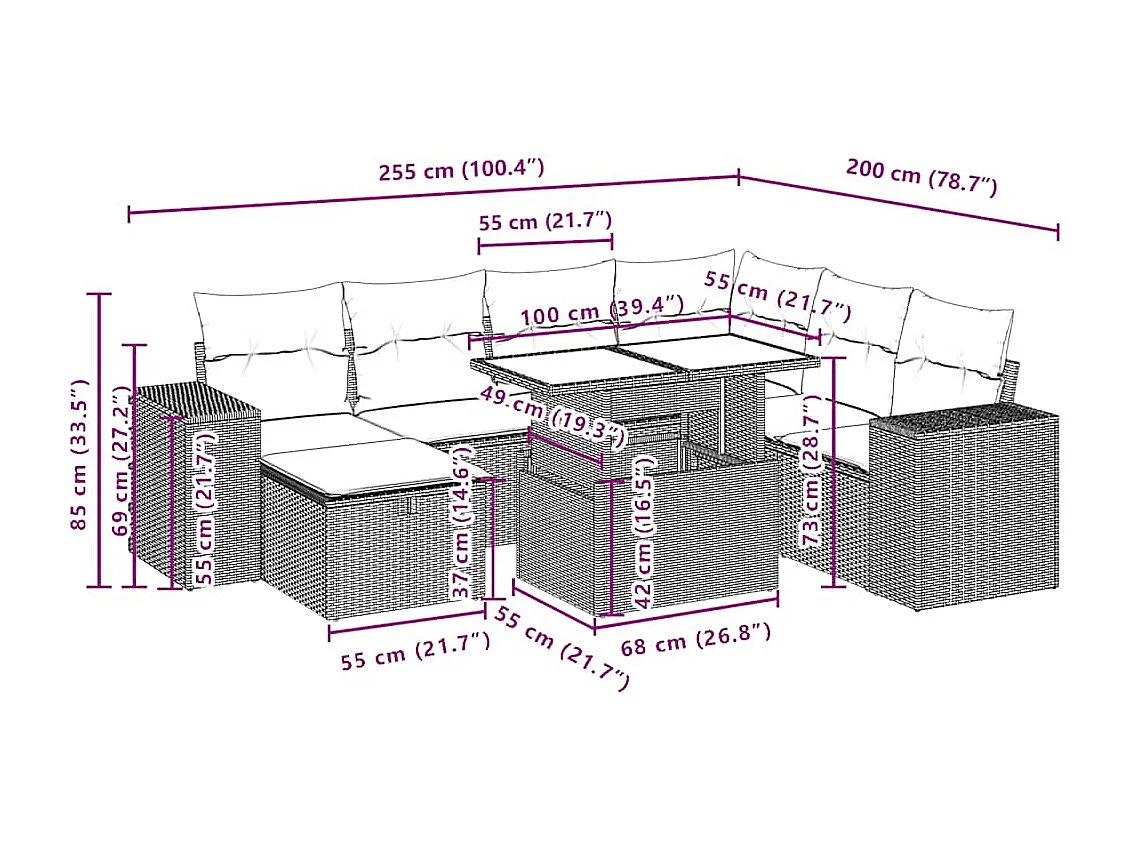 8-tlg. Garten-Sofagarnitur mit Kissen Beige Poly Rattan
