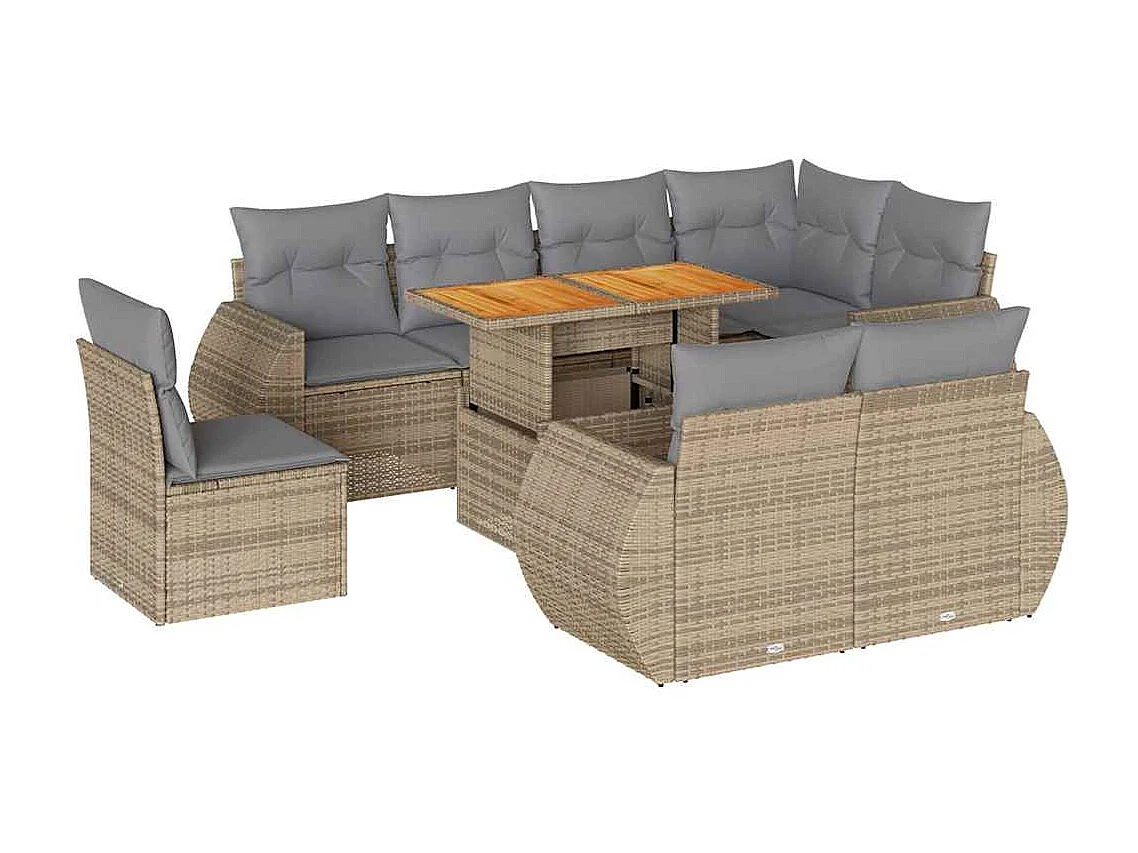 Salon de jardin avec coussins 9 pcs beige résine tressée