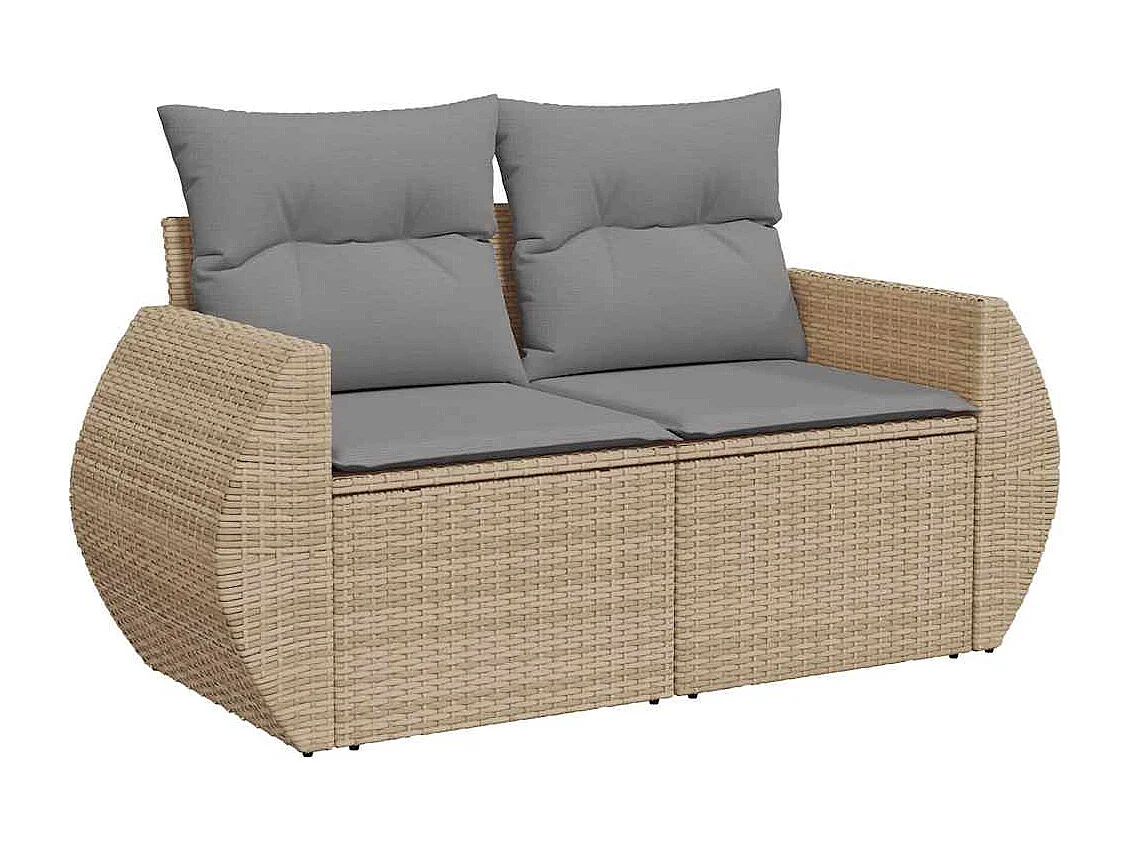 Salon de jardin avec coussins 9 pcs beige résine tressée