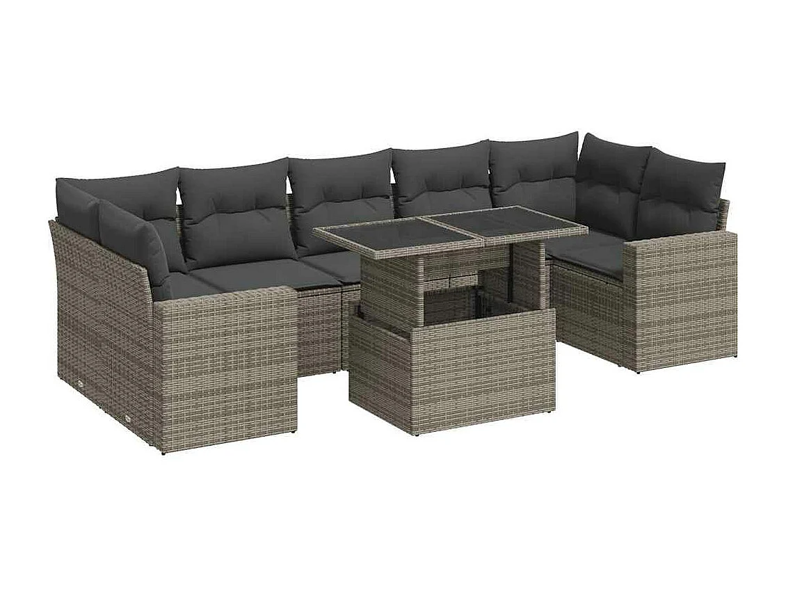Salon de jardin 8 pcs avec coussins gris résine tressée