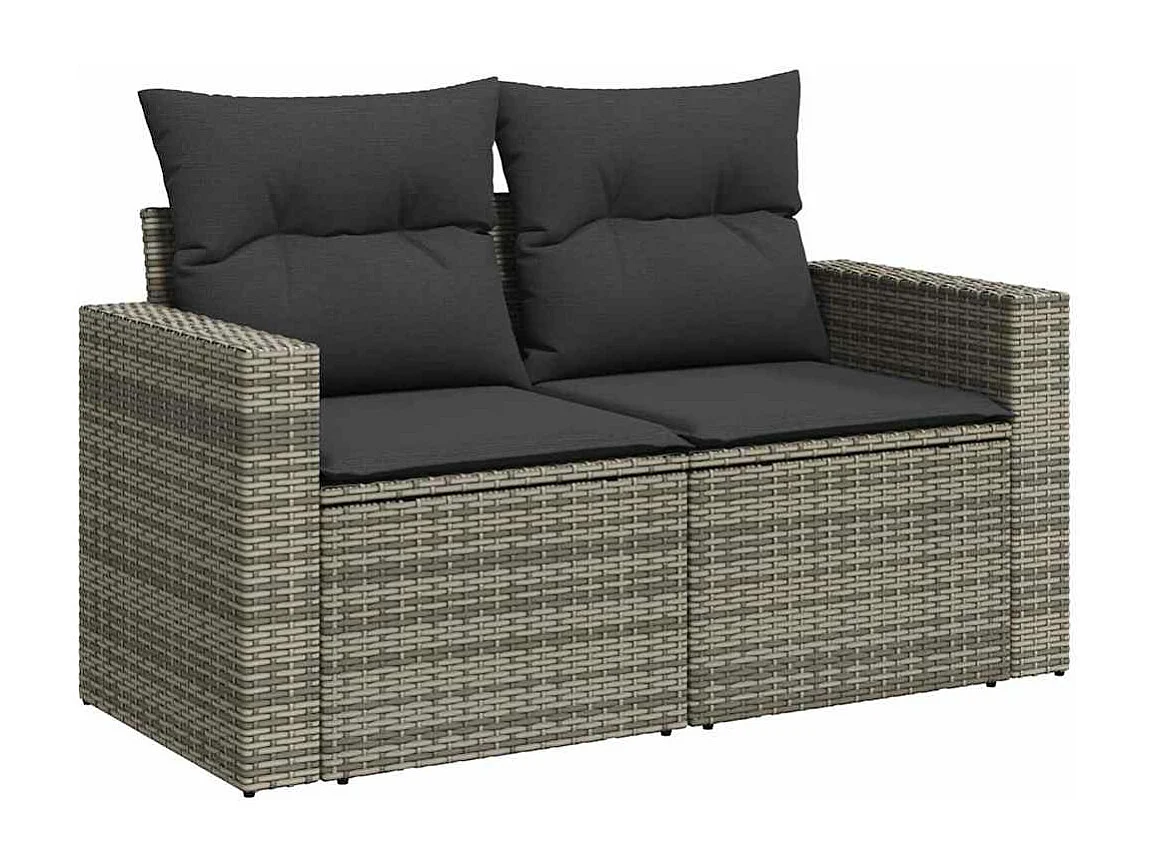 8-tlg. Garten-Sofagarnitur mit Kissen Grau Poly Rattan