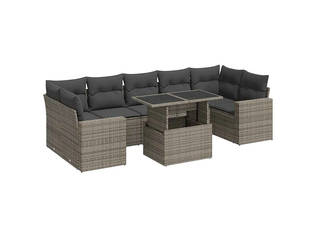 Set de sofás de jardín y cojines 8 piezas ratán sintético gris