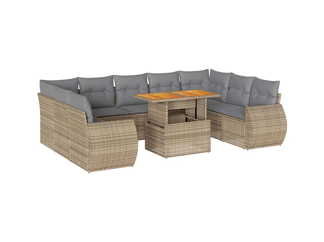 10-delige Loungeset met kussens poly rattan beige