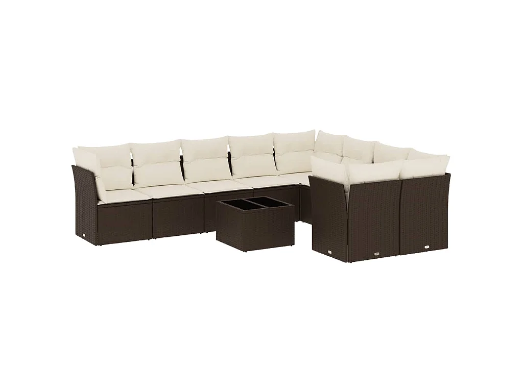 10-delige Loungeset met kussens poly rattan bruin