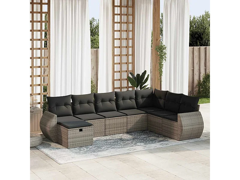 Set Divano da Giardino 8 pz con Cuscini Grigio in Polyrattan