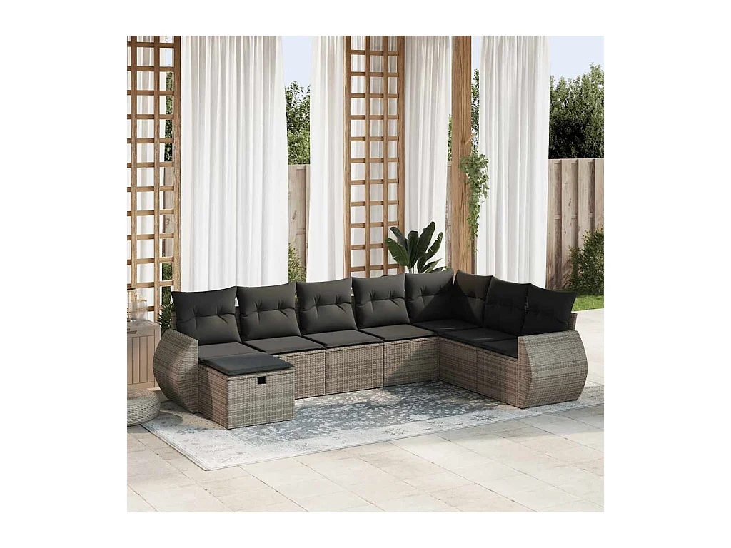Set Divano da Giardino 8 pz con Cuscini Grigio in Polyrattan
