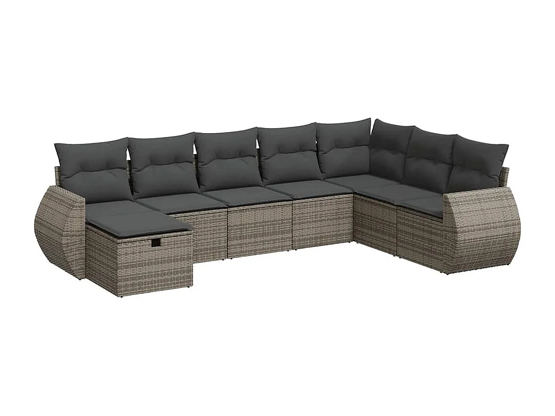 Set Divano da Giardino 8 pz con Cuscini Grigio in Polyrattan