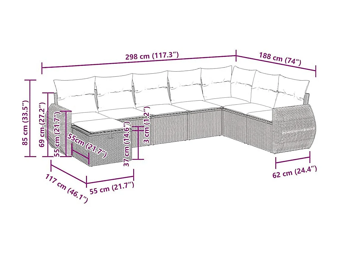 Set Divano da Giardino 8 pz con Cuscini Grigio in Polyrattan