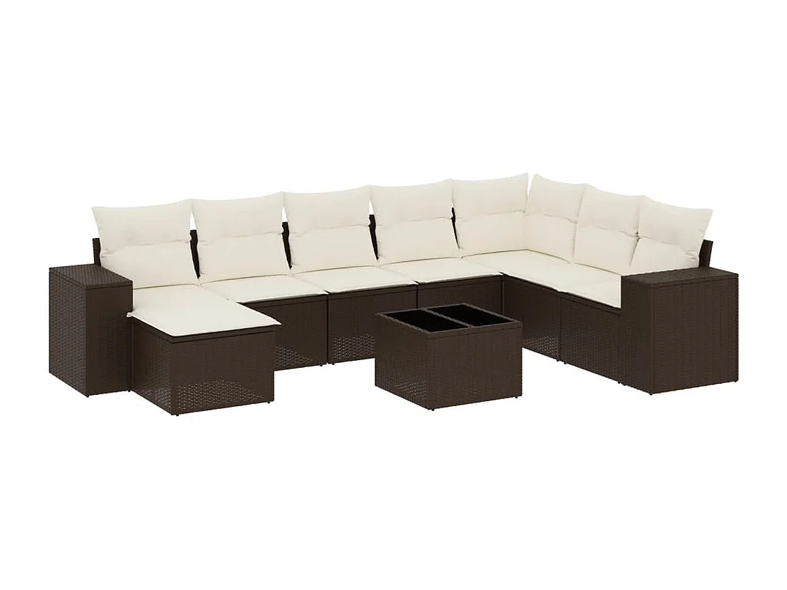 9-tlg. Garten-Sofagarnitur mit Kissen Braun Poly Rattan