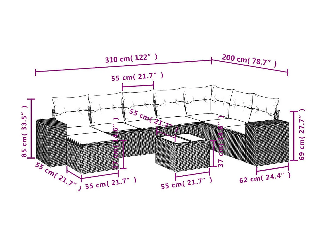 9-tlg. Garten-Sofagarnitur mit Kissen Braun Poly Rattan