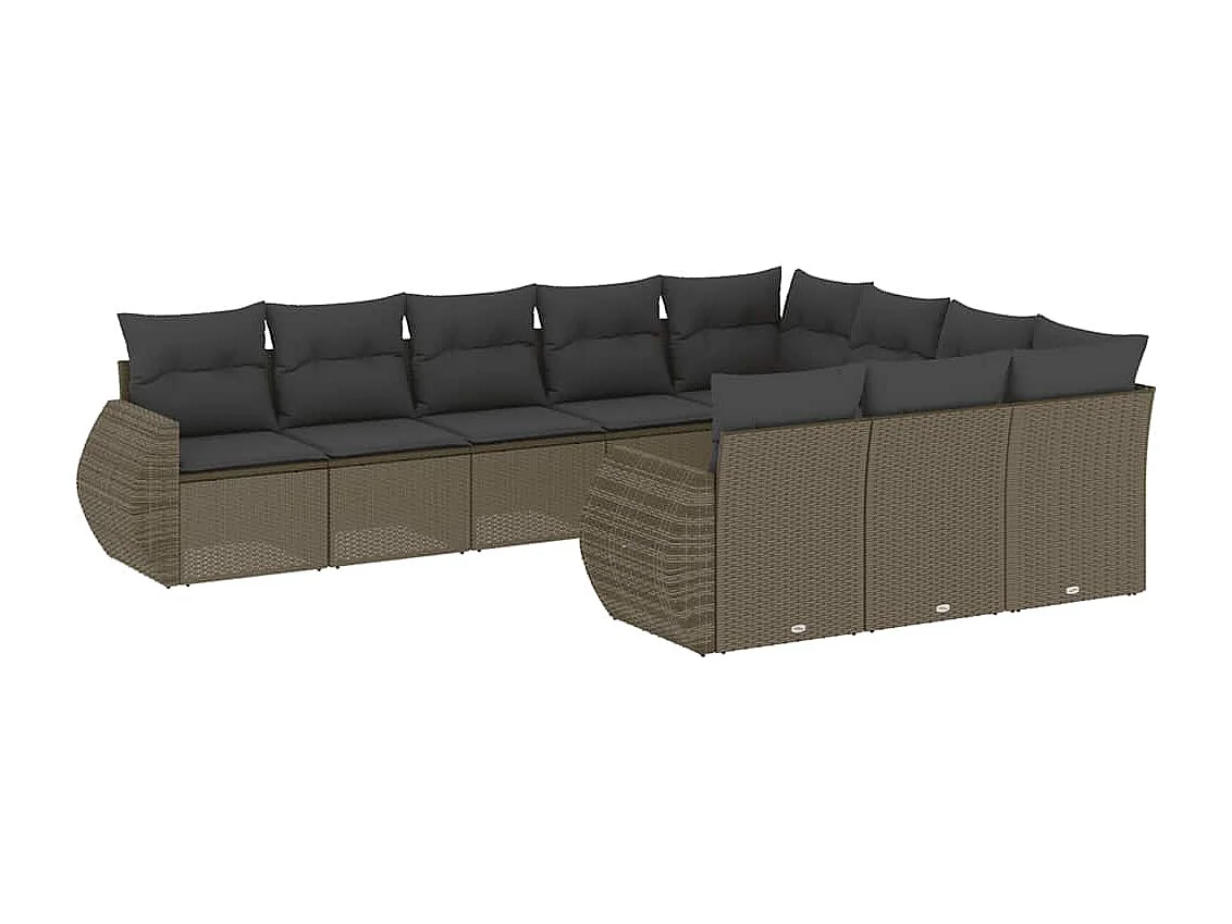 Salon de jardin avec coussins 10 pcs gris clair résine tressée