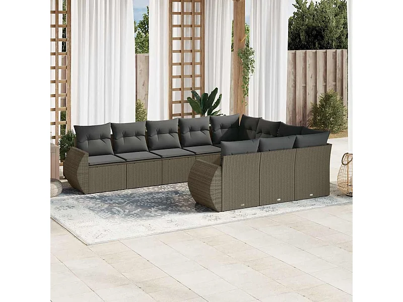 Salon de jardin avec coussins 10 pcs gris clair résine tressée