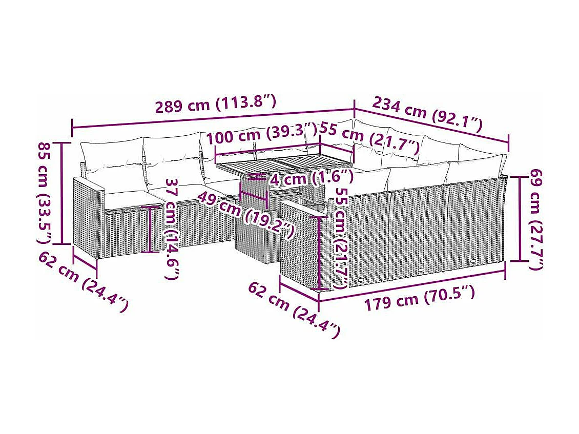 11-tlg. Garten-Sofagarnitur mit Kissen Beige Poly Rattan Akazie