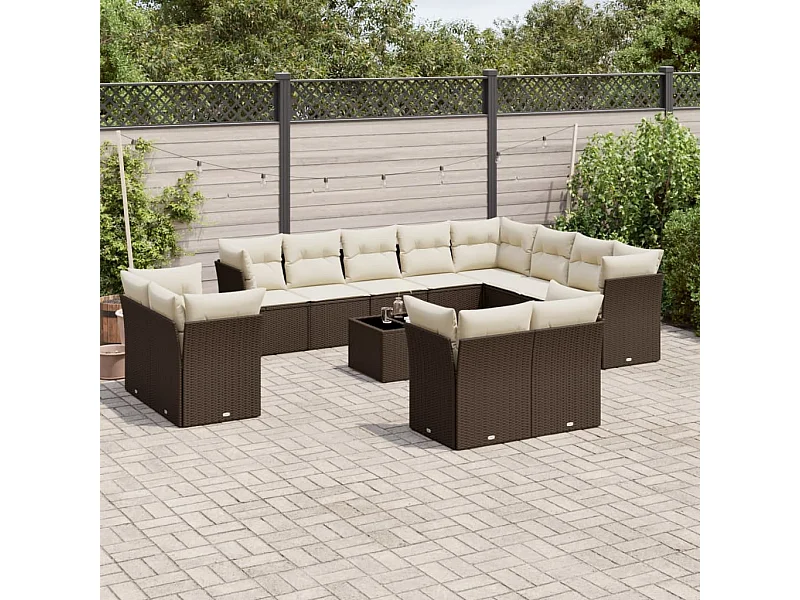 13-tlg. Garten-Sofagarnitur mit Kissen Braun Poly Rattan