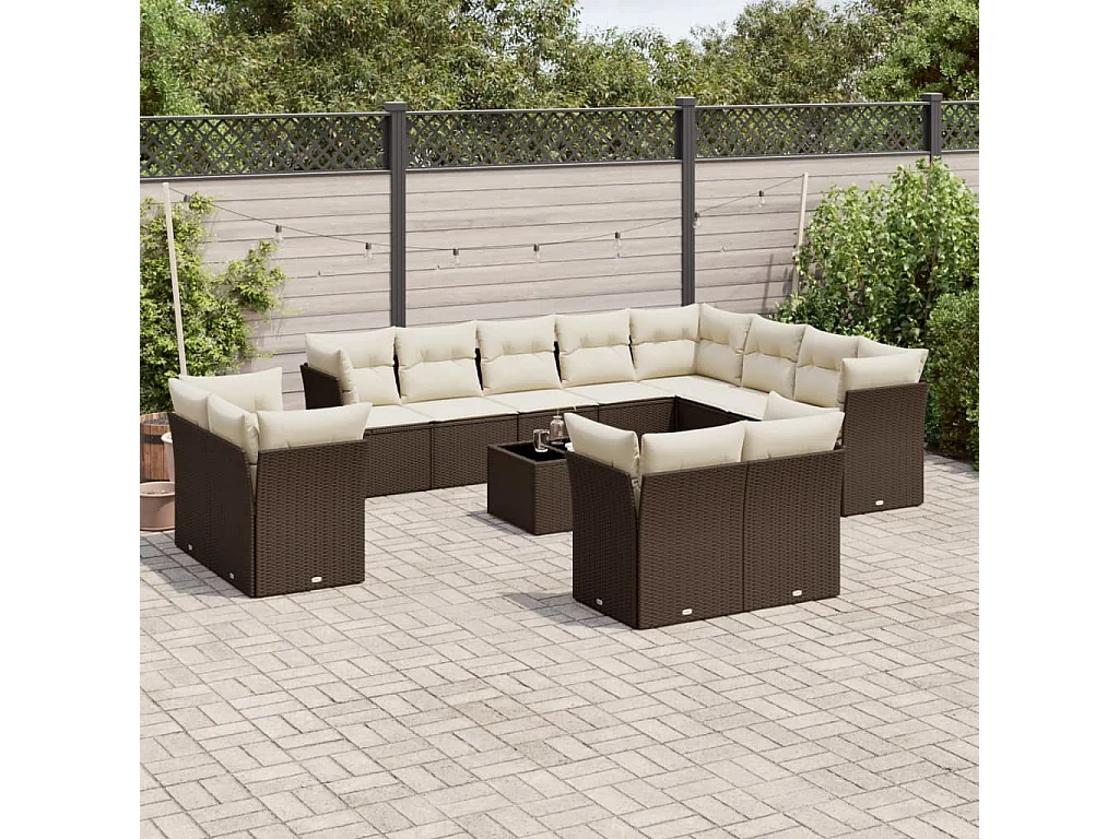 Set Divani da Giardino 13 pz con Cuscini Marrone in Polyrattan