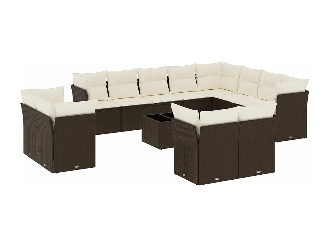 Set Divani da Giardino 13 pz con Cuscini Marrone in Polyrattan