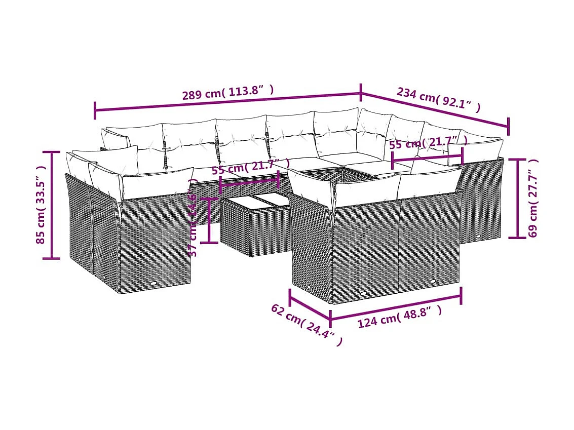 Set Divani da Giardino 13 pz con Cuscini Marrone in Polyrattan