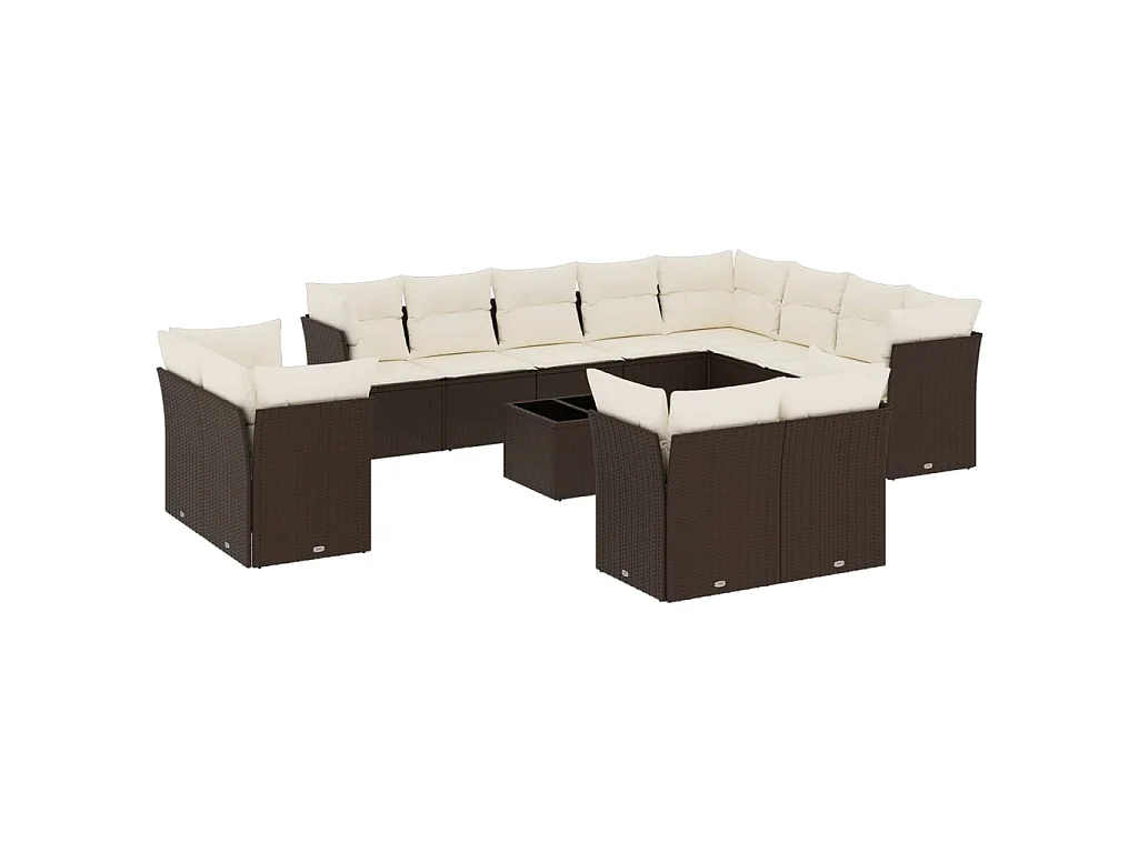 13-delige Loungeset met kussens poly rattan bruin