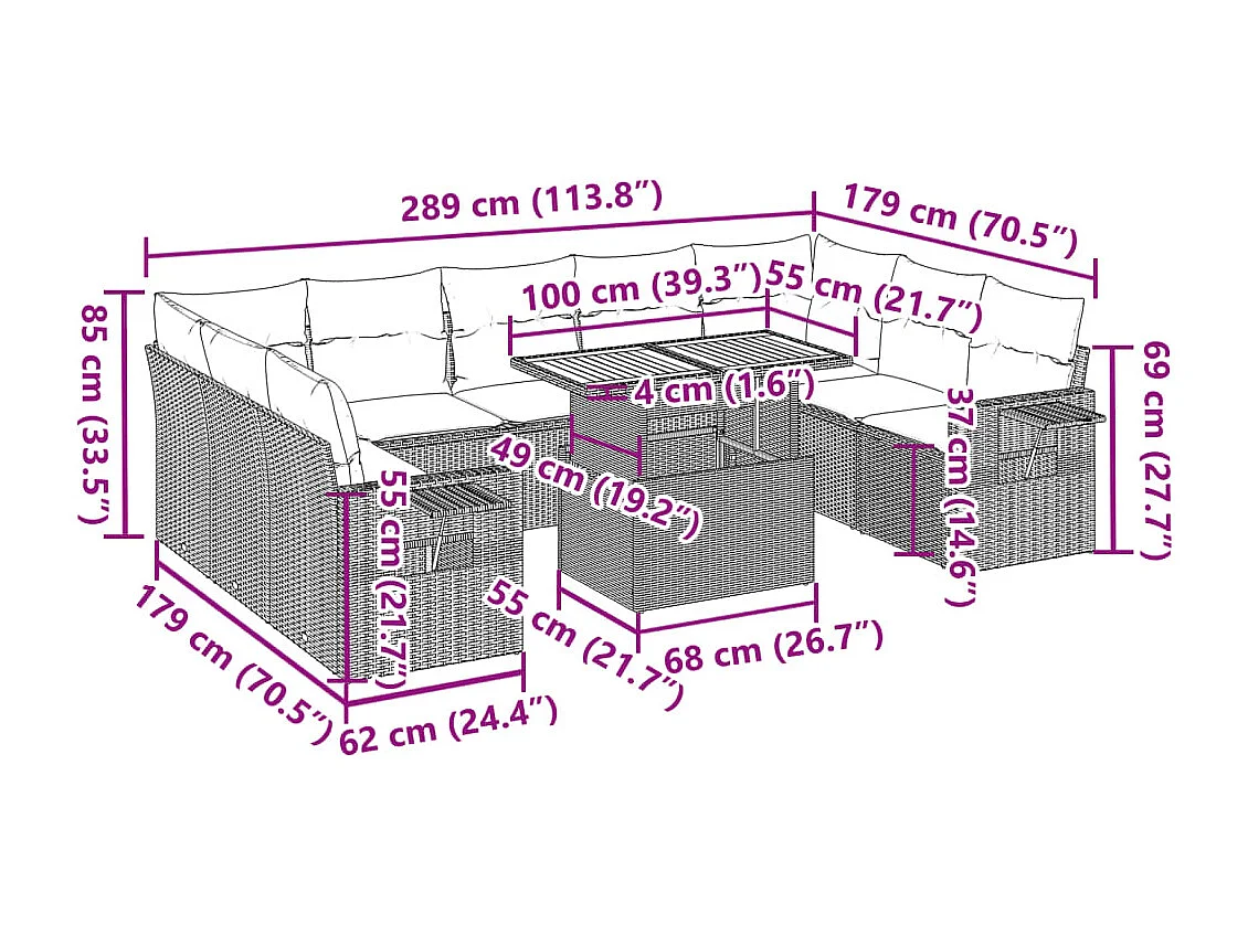 10-tlg. Garten-Sofagarnitur mit Kissen Beige Poly Rattan