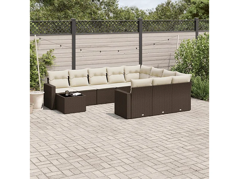 11-tlg. Garten-Sofagarnitur mit Kissen Braun Poly Rattan