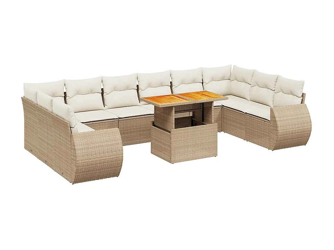 Salon de jardin 11 pcs avec coussins beige résine tressée