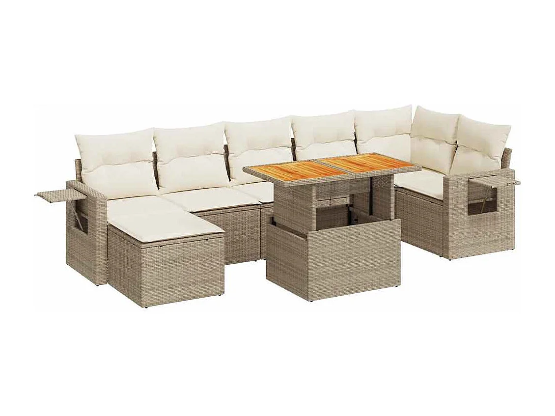 Salon de jardin avec coussins 8 pcs beige résine tressée