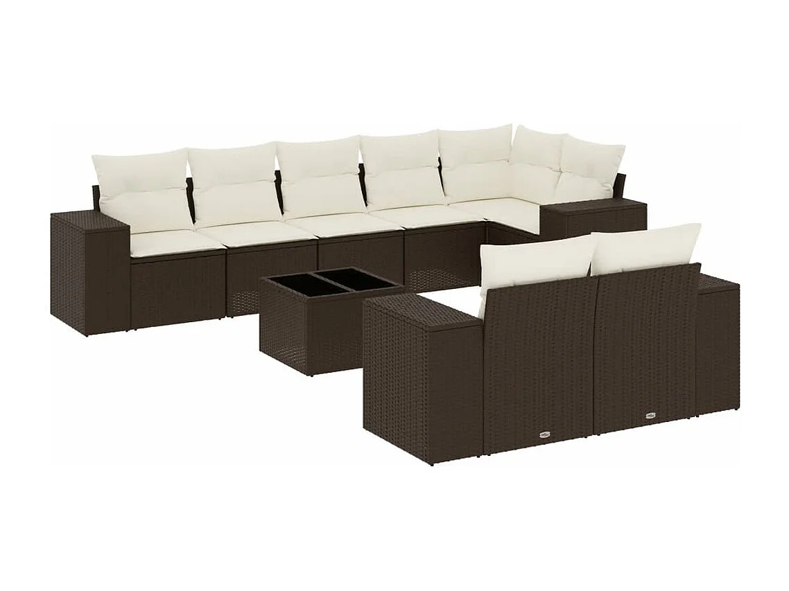 Salon de jardin avec coussins 9 pcs marron résine tressée