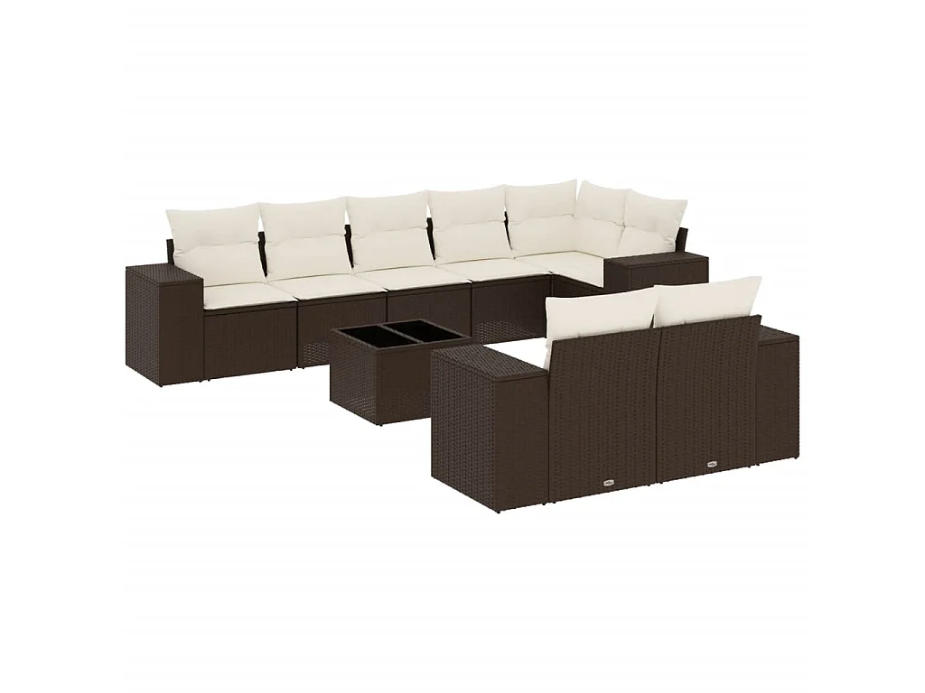 9-delige Loungeset met kussens poly rattan bruin