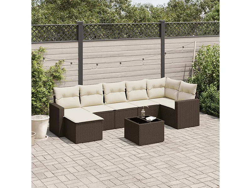 Salon de jardin 8 pcs avec coussins marron résine tressée