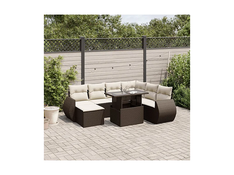 Salon de jardin 8 pcs avec coussins marron résine tressée