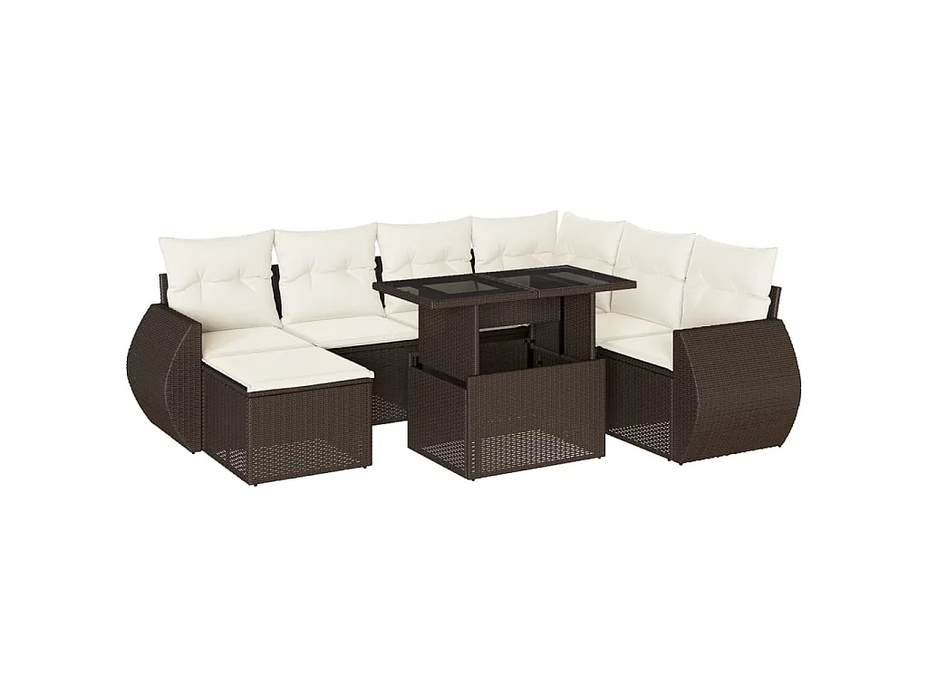 8-tlg. Garten-Sofagarnitur mit Kissen Braun Poly Rattan