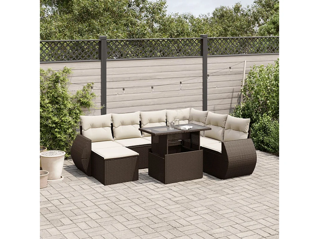 8-tlg. Garten-Sofagarnitur mit Kissen Braun Poly Rattan