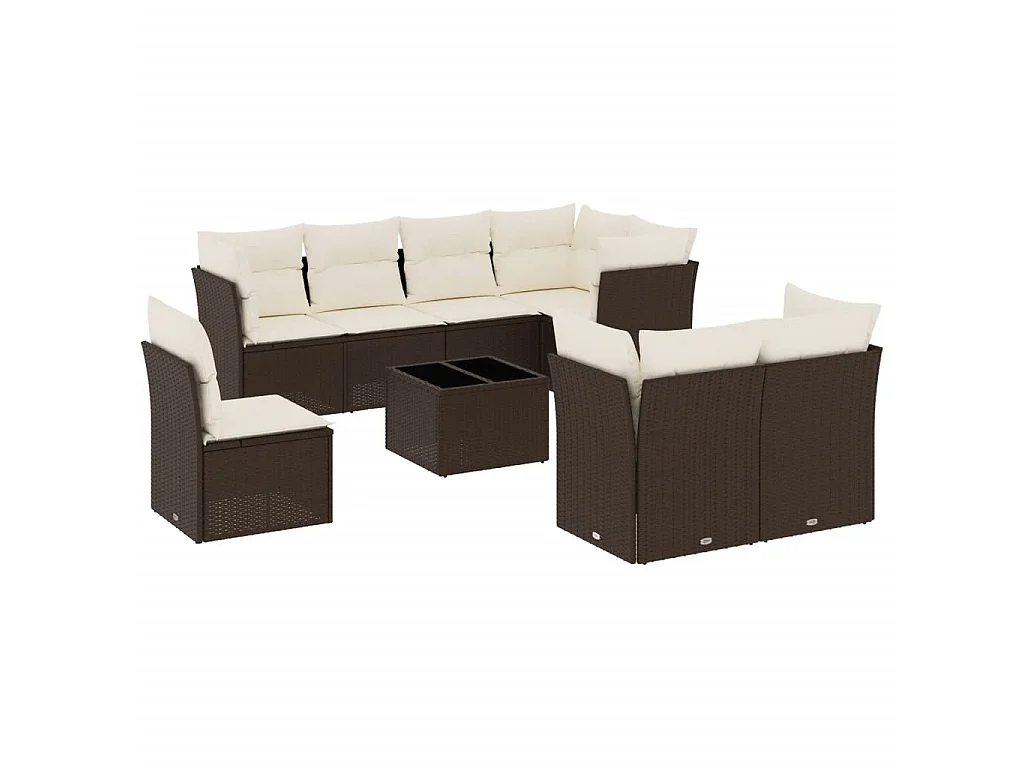 9-tlg. Garten-Sofagarnitur mit Kissen Braun Poly Rattan