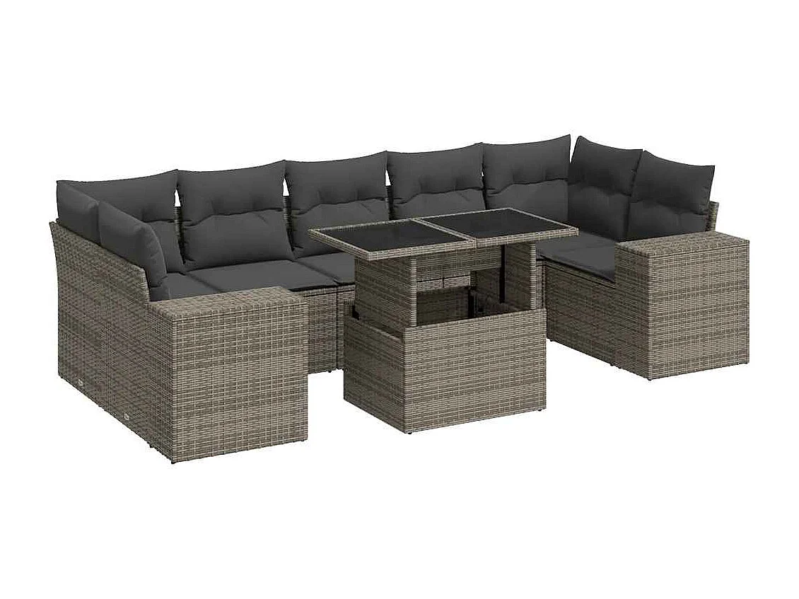 Salon de jardin 8 pcs avec coussins gris résine tressée