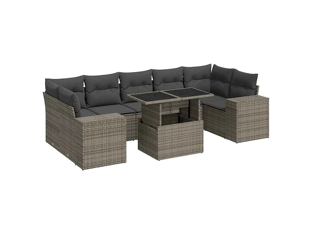 Set de sofás de jardín y cojines 8 piezas ratán sintético gris