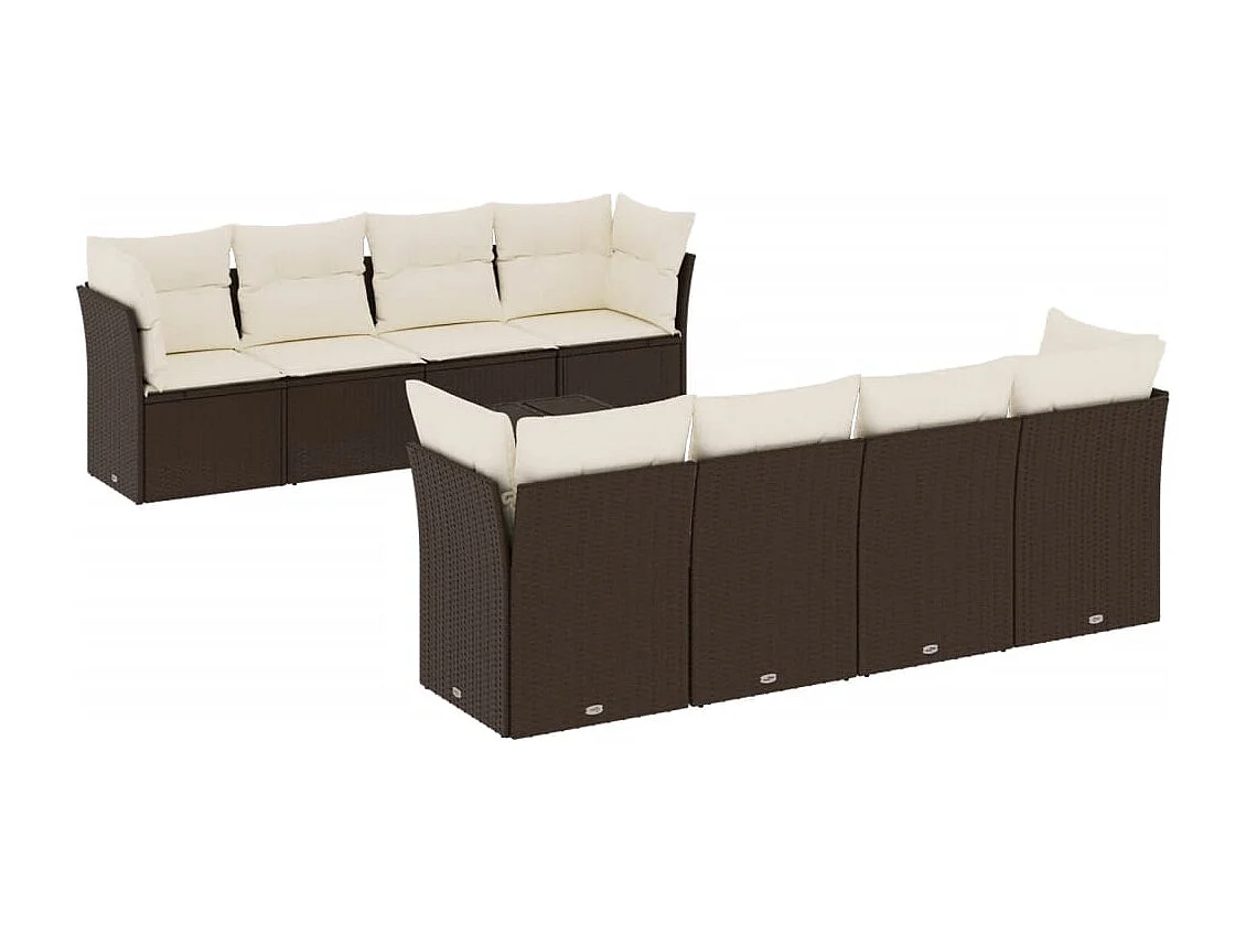 Set de sofás de jardín 9 pzas y cojines ratán sintético marrón
