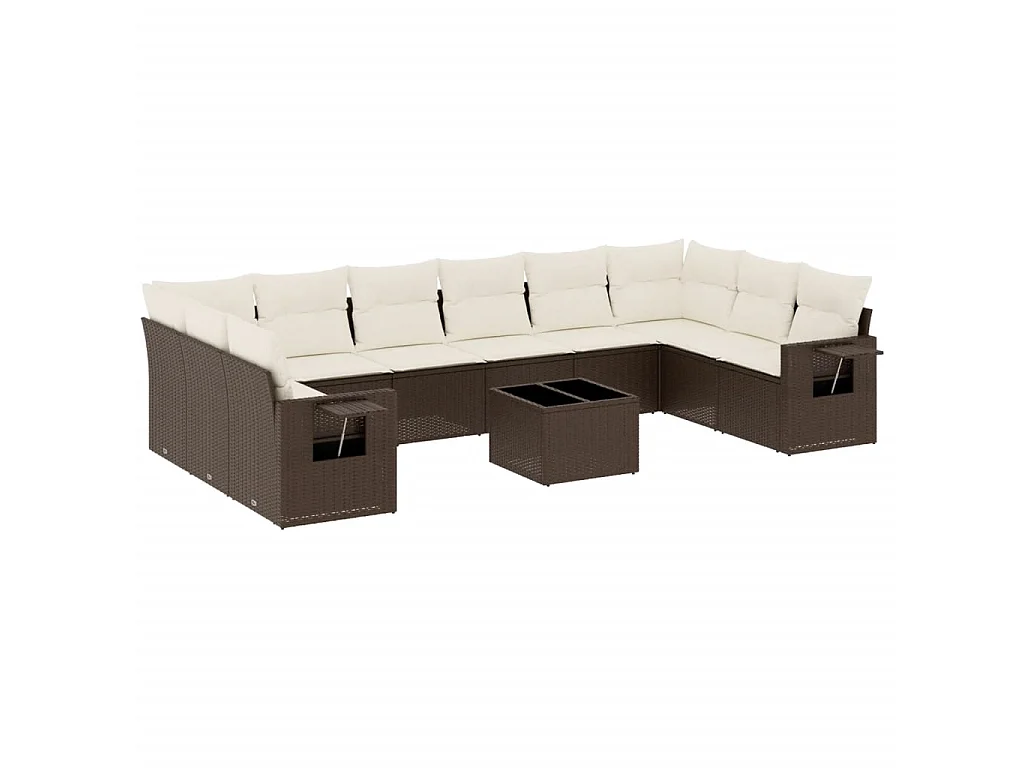 11-delige Loungeset met kussens poly rattan bruin